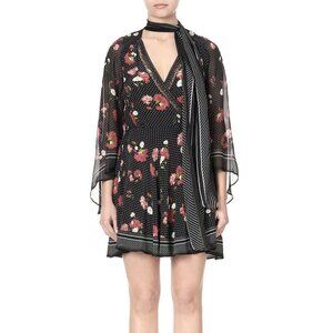 New PRINCESSE TAM + TAM PARIS Fleur Kimono Wrap Mini Dress Robe Black Pink L